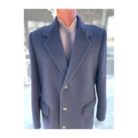 Vintage 80s Bay Club Black Peacoat Wool Cashmere Single Breast - Picture 3 of 13